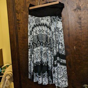 Fold over waist skirt, black and white paisley, Lapis